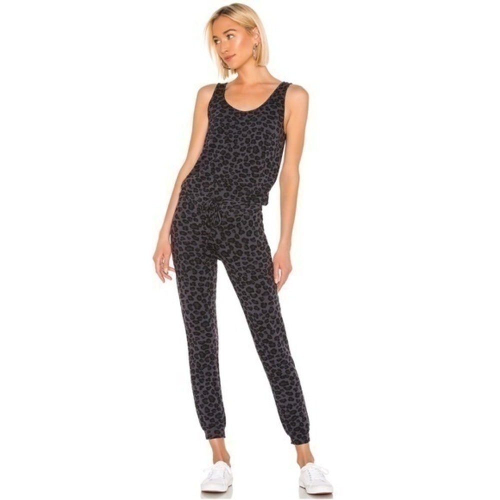MONROW Leopard Tank Jumpsuit in Vintage Black